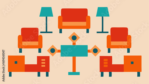 Flexible Furniture Arrangement A living space with movable furniture such as chairs and tables that can be easily rearranged for accessibility.