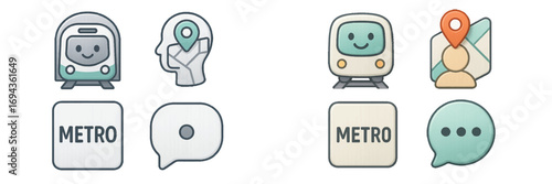 Modern metro transportation, location navigation, and digital communication symbols for web and mobile applications
