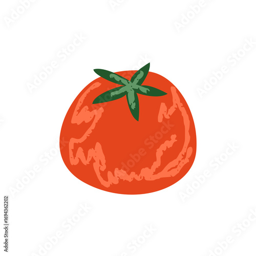 Red tomato vegetable with crayon texture isolated. Tomato ingredient for cooking hand drawn texture