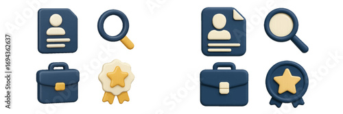 Career development and job search icons: resume, briefcase, achievement badge
