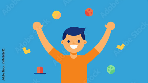 Celebratory Victory A joyful player raising their hands in triumph with tactile game pieces tered around representing an inclusive celebration of everyones participation and