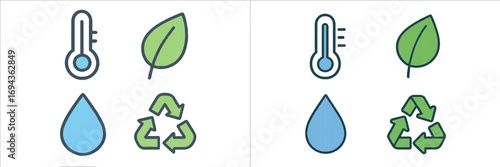 Eco-friendly symbols for nature, climate, and recycling themes