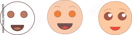 Happy Emoji Faces Icon Set with Diverse Skin Tones for Positive Emotion & Communication