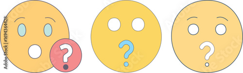 Vector Question Mark Emojis Symbolizing Confusion, Inquiry, and Uncertainty