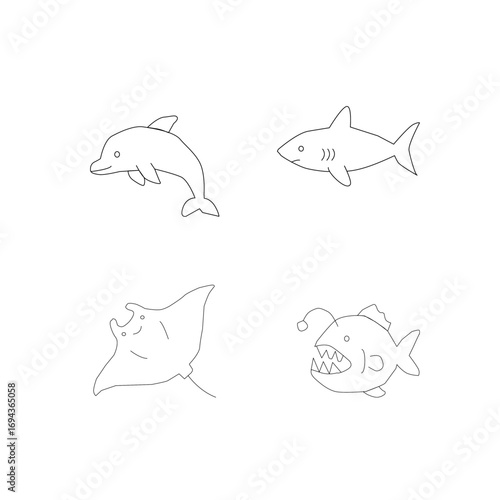 seamless pattern with sea animals. Seamless sea animals pattern. Cute ocean doodle set. Hand drawn marine creatures. Cartoon sea life vector. Aquatic animals illustration. Kawaii underwater bundle.
