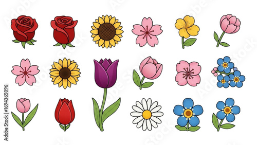 Flowers Emoji Icon Set | Vector Flower Emoticons, Stickers and Symbols Collection