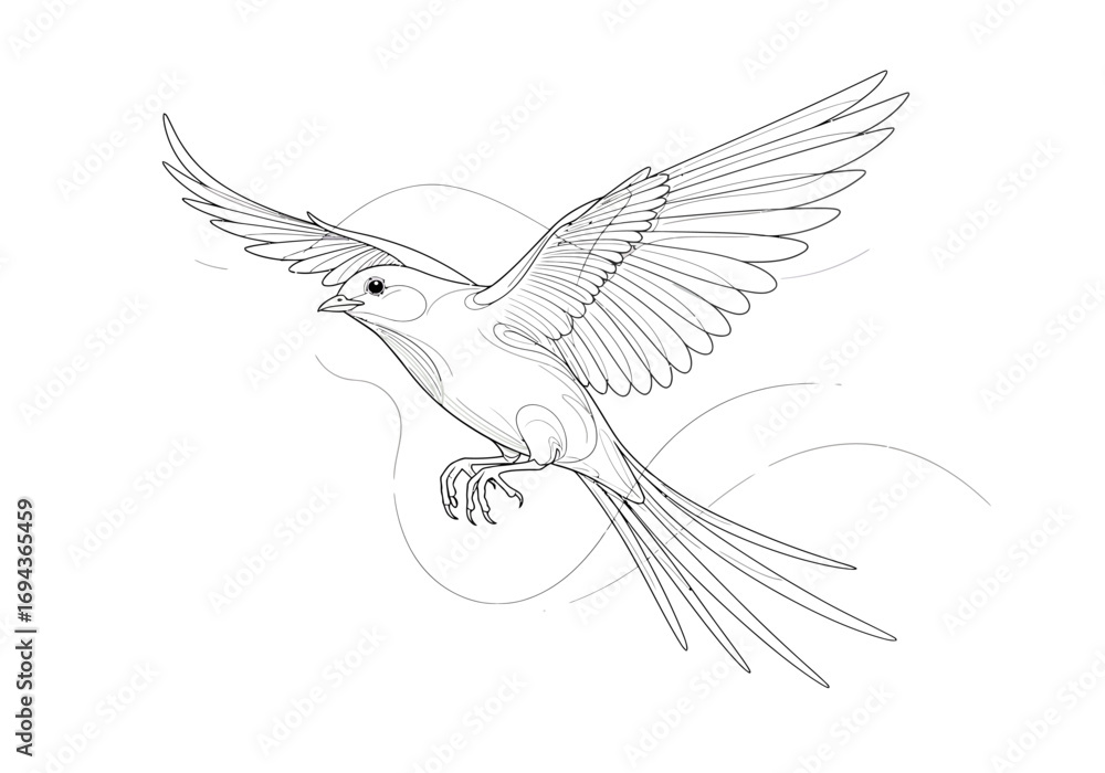 Naklejka premium Elegant bird in flight line art drawing.