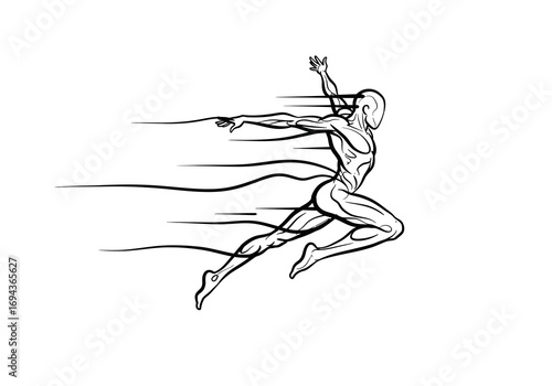 Dynamic Abstract Human Figure in Motion with Speed Lines.
