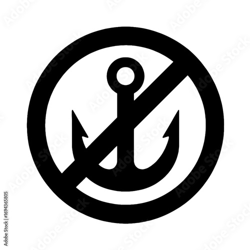 Prohibition Symbol with Anchor in Dark Monochrome Tones
