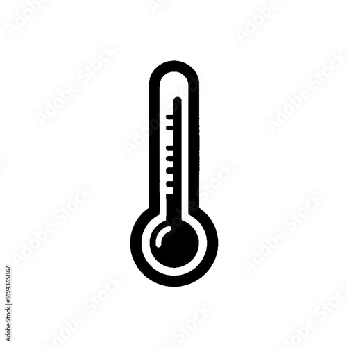 Minimalist Thermometer and Sun Illustration in Dark Blue