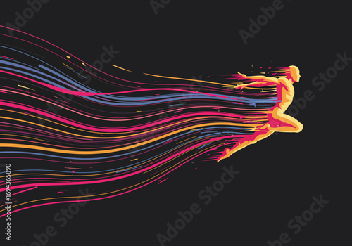 Dynamic Human Figure Leaping with Vibrant Light Trails.