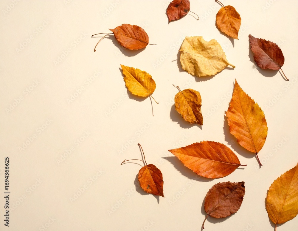 Obraz premium Autumn Leaves Flatlay Warm Hues & Seasonal Design