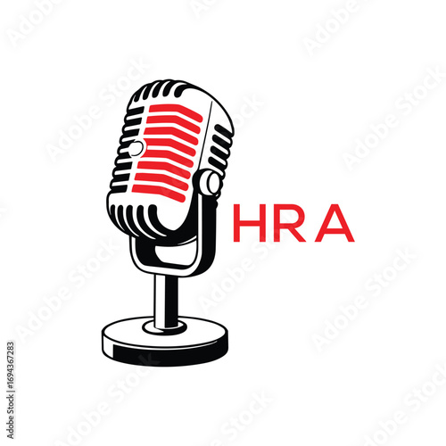 HRA Microphone Company logo. HRA Retro Mic logo design for entrepreneur and business. HRA Entertainment Branding best icon.
