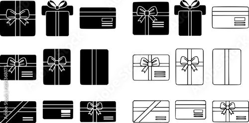 Gift card icon vector set in black flat and line stroke style