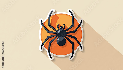 Halloween Sticker: Bright Black Spider on a Bright Orange Round Sticker
