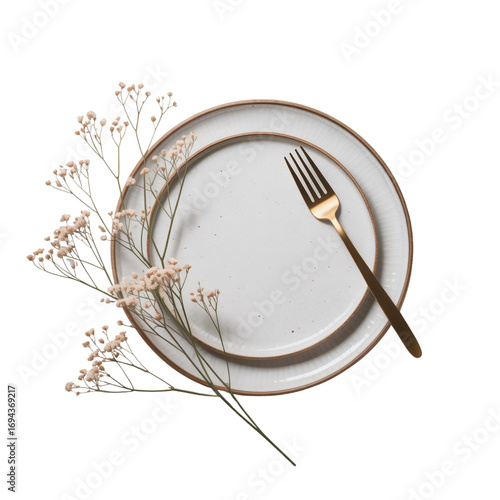 Plate with cutlery on transparent background
