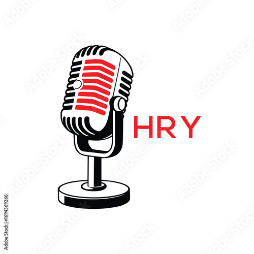 HRY Microphone Company logo. HRY Retro Mic logo design for entrepreneur and business. HRY Entertainment Branding best icon.

