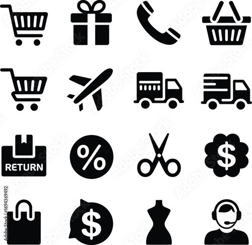 E commerce shopping icons set online store retail business symbols vector graphic design elements sale offer