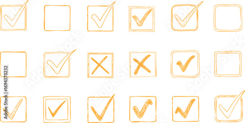 Hand-Drawn Checkbox Icons: Sketchy Tick, Cross, and Empty Boxes for UI, Lists & Surveys