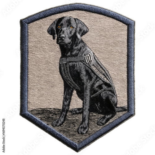 Black Labrador Retriever Service Dog Patch with Vintage Emblem Artwork