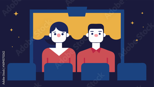 Captioned Movie Experience A couple watching a movie in a theater with subtitles displayed on the screen highlighting the importance of visual aids in entertainment.