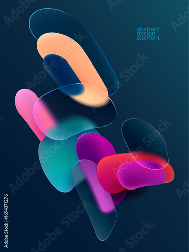  Geometric dynamic background  of twisted circles and rectangles in liquid glass style. Abstract vector composition.