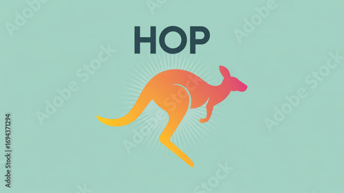 A vibrant kangaroo illustration with the word hop, symbolizing agility, movement, and australian wildlife, ideal for branding or educational content