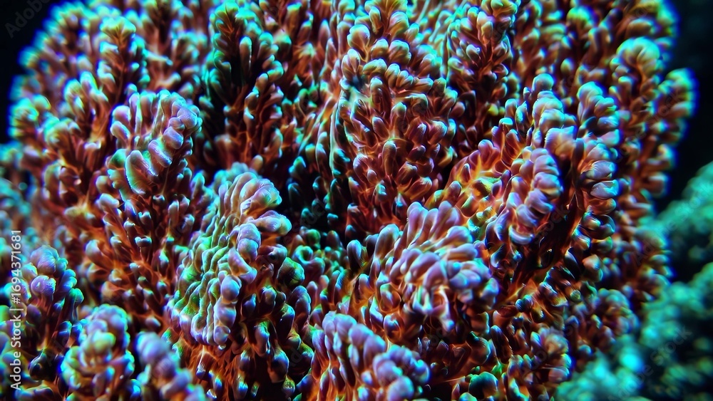 Obraz premium A close up shot of a coral. Vibrant coral reefs in the ocean. Texture of the polyps in the ocean. A detailed view of a coral lifestyle.