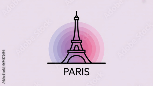 Minimalist illustration of the eiffel tower in paris, france, representing travel and tourism
