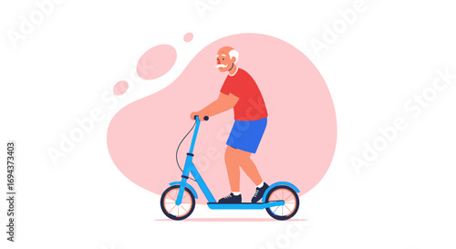 Happy Senior Citizen Enjoying a Scooter Ride Active Retirement Lifestyle Illustration