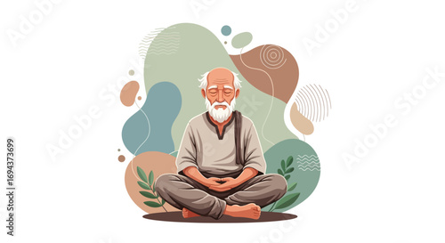 Peaceful Elderly Man in Meditation Pose Digital Illustration