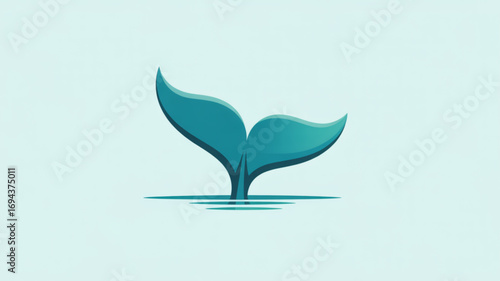 A minimalist logo showcasing a whale tail gracefully emerging from serene water, symbolizing marine life and aquatic beauty