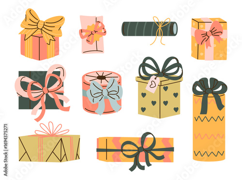 Cute wrapped gift box collection with bows