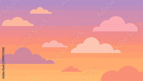 Dreamy Pastel Gradient Sky Background with Stylized Clouds