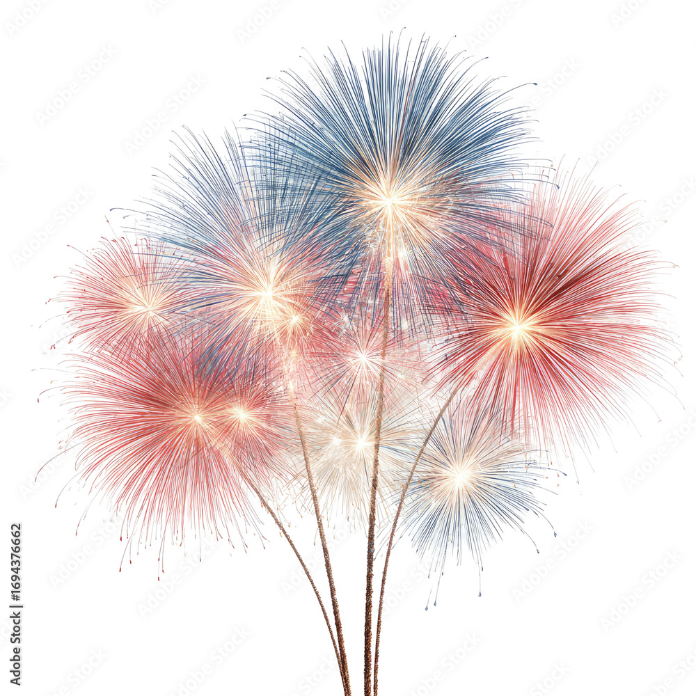 Fototapeta premium Fourth of July skyburst effect firework celebration on transparent background