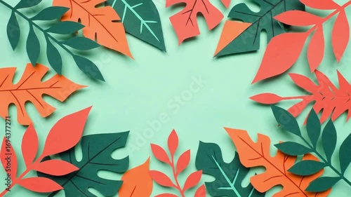 Vibrant Paper Leaves Frame Animated Background
