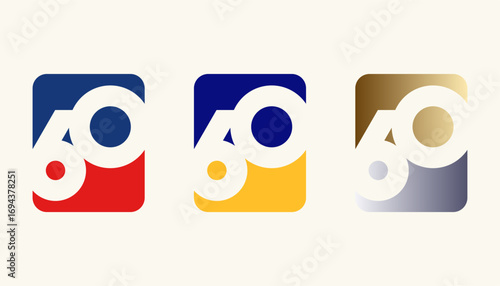 Collection of Card Design Number Anniversary 60th, 60th Happy Anniversary with Rectangle or Square shape in multiple colour variation.