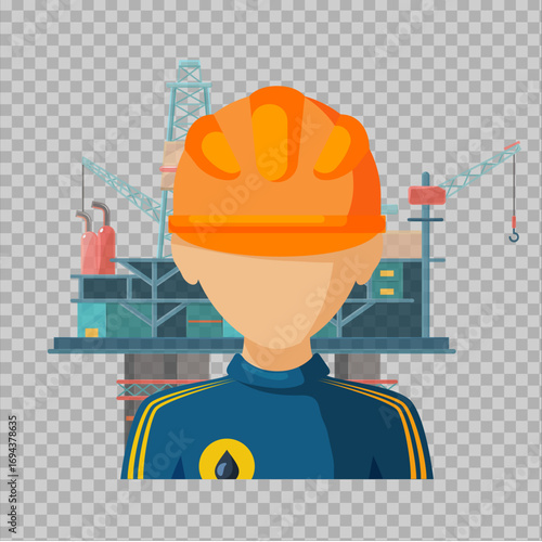 Construction Worker Avatar with Industrial Background, Safety Helmet Icon, Engineering Site Illustration