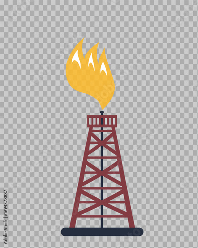 Oil and Gas Refinery Flare Tower with Fire Flame Illustration
