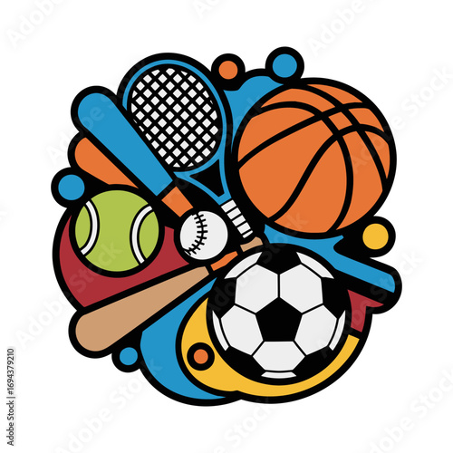 Colorful Sports Equipment Ball Illustration