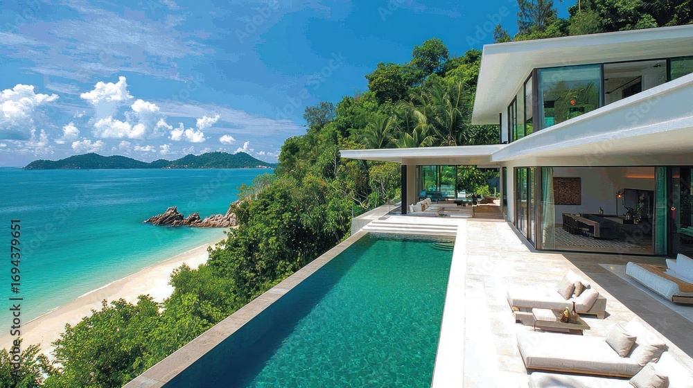 Fototapeta premium Luxurious beachfront villa with infinity pool