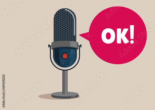 Studio microphone for streaming and gaming. Analyzing optimization, monitoring, task management, work planning, productivity. Clients are satisfied with the services. Flat vector illustration.
