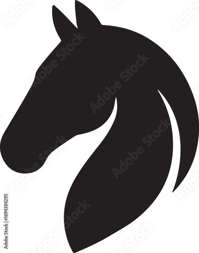 Horse head silhouette vector illustration of a black horse design icon suitable for art tattoo outline and animal symbol