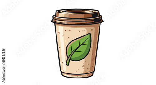Eco-friendly disposable coffee cup with leaf design.