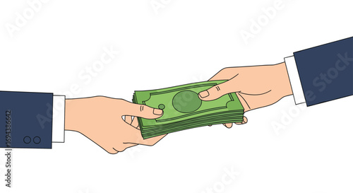 Businesspeople exchanging money indicating financial transaction and economic exchange