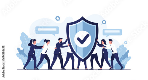 Teamwork collaboration security protection shield business concept