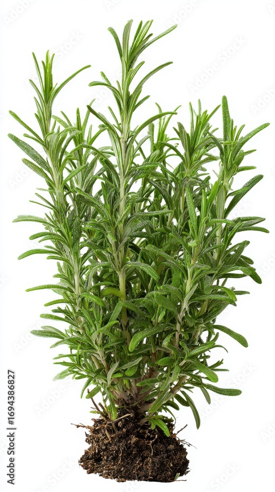 Fototapeta premium Stunning photo of rosemary, (Salvia rosmarinus, officinalis) plant set frontal bush herbaceous perennial plant isolated png on a white background perfectly cutout.