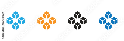 cube icon symbol with three blocks. three sugar cubes icon.Dynamic geometric cube icons set for modern designs, cubic building icon. block chain logo icon for website design