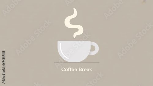 A simple vector illustration of a coffee cup with steam and the text coffee break