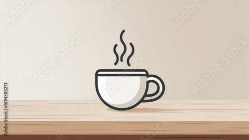 A linear icon of a coffee cup with steam, representing a hot beverage and a moment of relaxation